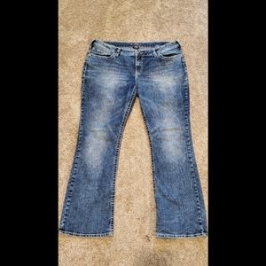 Women's Silver Jeans 20 x 33 Aiko Boot Cut Jewel Stud Pockets Gritty Acid Wash